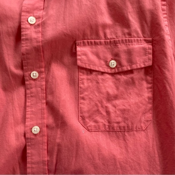 IZOD coral orange pink cotton poplin button down short sleeve shirt. Size XL - Picture 3 of 7